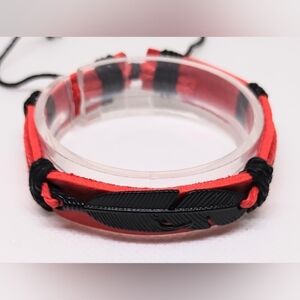 Men's Bracelet Leather Layered Feather Black Red New f29